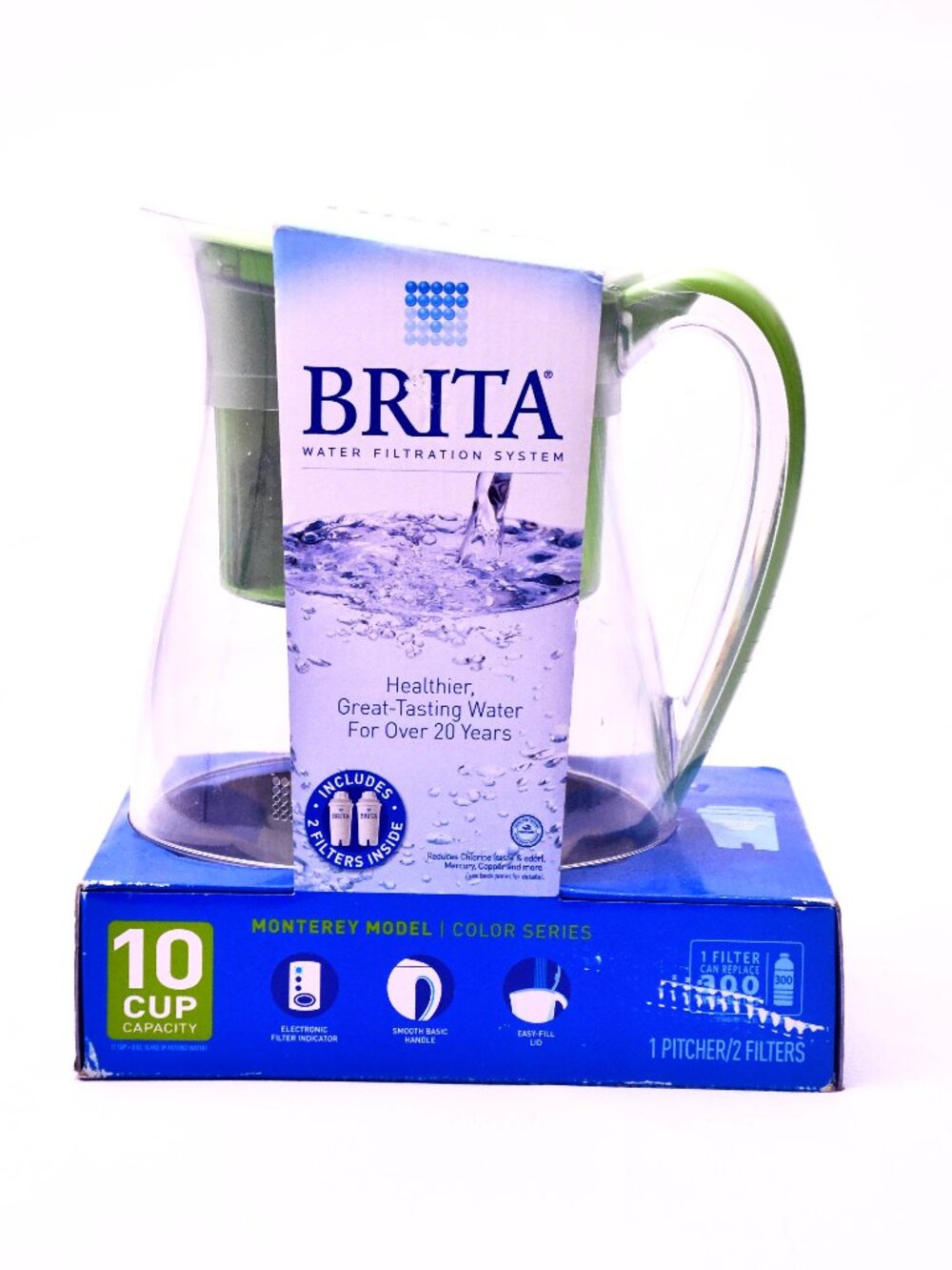 Brita Monterey 10-Cup Water Filtration Pitcher Green Includes 2 Filters New